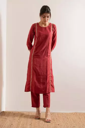 Tomato Red Meher Straight Fit  Suit Set