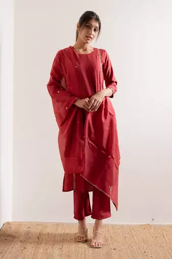 Tomato Red Meher Straight Fit  Suit Set