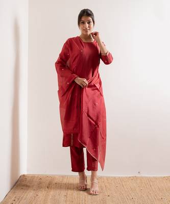 Tomato Red Meher Straight Fit  Suit Set 5