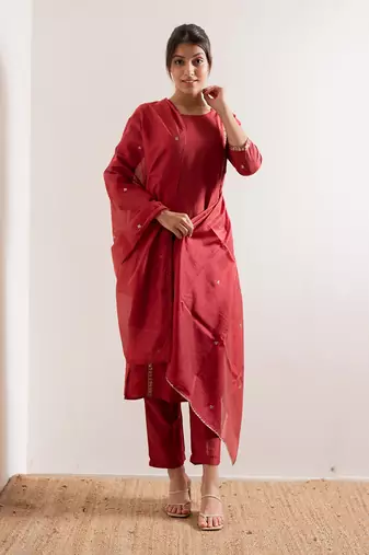 Tomato Red Meher Straight Fit  Suit Set
