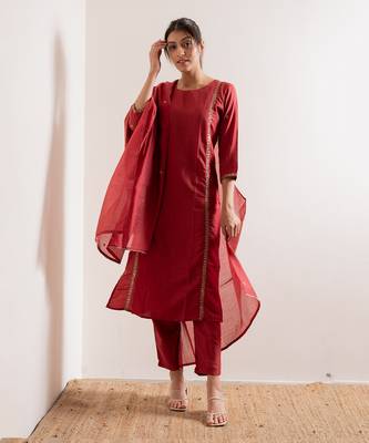 Tomato Red Meher Straight Fit  Suit Set 6