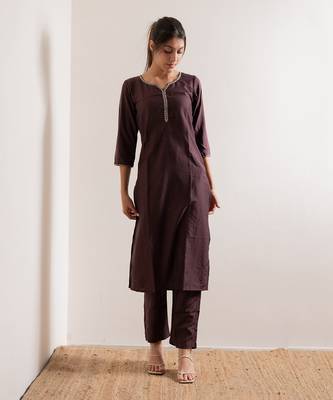 Wine Amber Straight Fit  Suit Set 2
