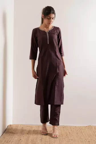 Wine Amber Straight Fit  Suit Set