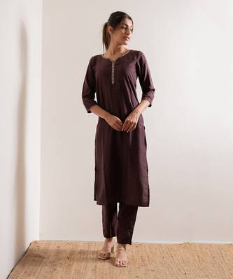 Wine Amber Straight Fit  Suit Set 3