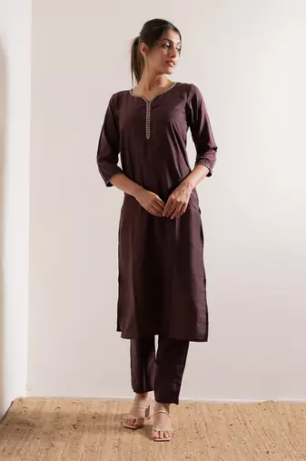 Wine Amber Straight Fit  Suit Set