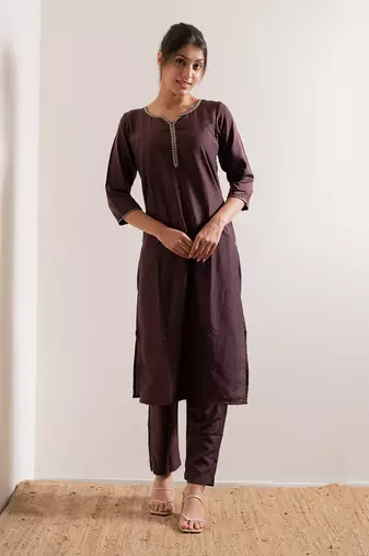 Wine Amber Straight Fit  Suit Set