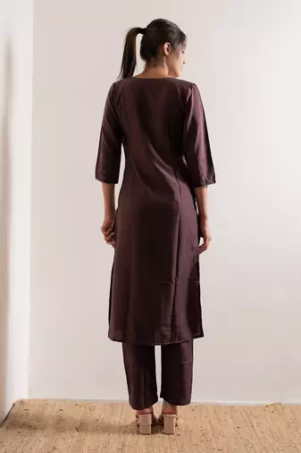Wine Amber Straight Fit  Suit Set