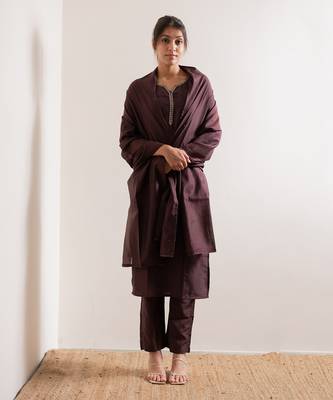 Wine Amber Straight Fit  Suit Set 6