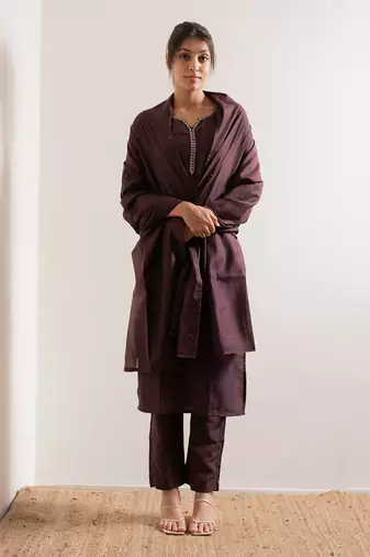 Wine Amber Straight Fit  Suit Set