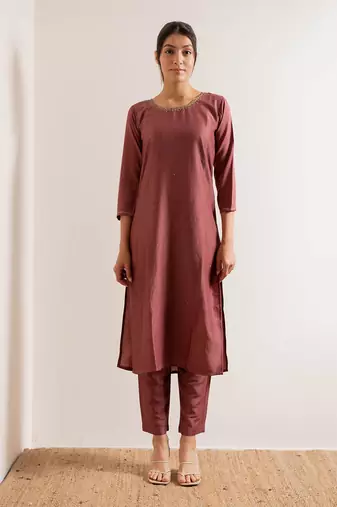 Dusty Pink Maahi Straight Fit  Suit Set