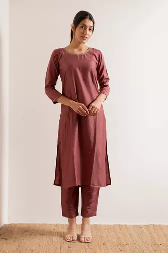 Dusty Pink Maahi Straight Fit  Suit Set