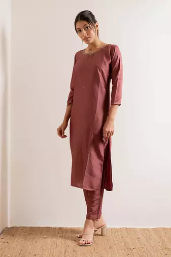 Dusty Pink Maahi Straight Fit  Suit Set