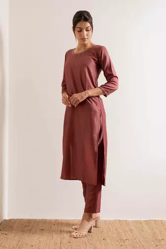 Dusty Pink Maahi Straight Fit  Suit Set
