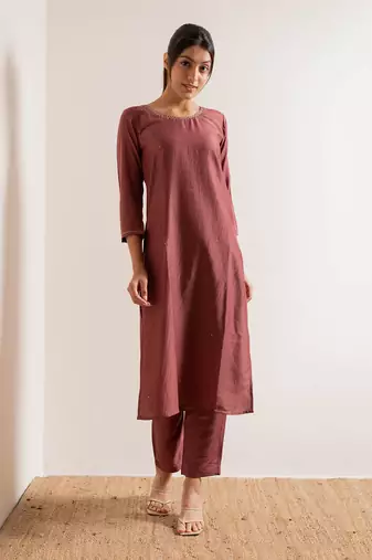 Dusty Pink Maahi Straight Fit  Suit Set