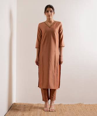 Dusty Orange Jiya Straight Fit  Suit Set 2