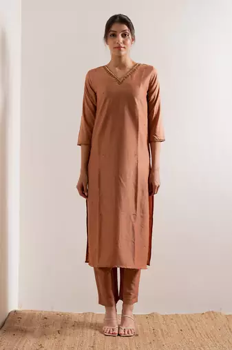 Dusty Orange Jiya Straight Fit  Suit Set