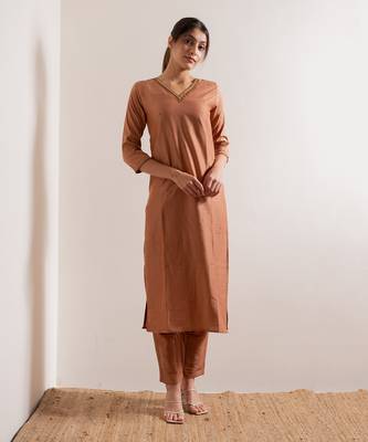 Dusty Orange Jiya Straight Fit  Suit Set 1