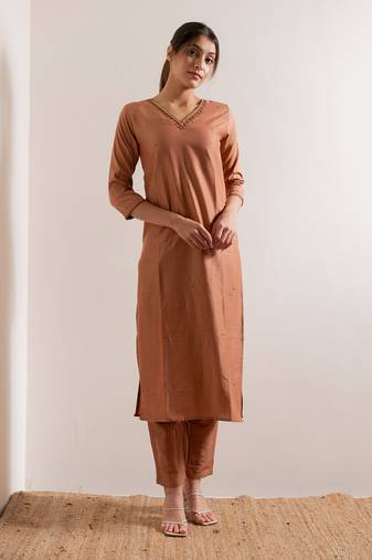 Dusty Orange Jiya Straight Fit  Suit Set