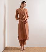 Dusty Orange Jiya Straight Fit  Suit Set