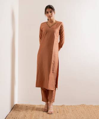Dusty Orange Jiya Straight Fit  Suit Set 3