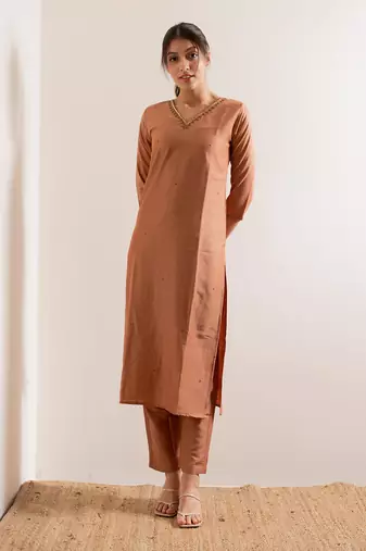 Dusty Orange Jiya Straight Fit  Suit Set