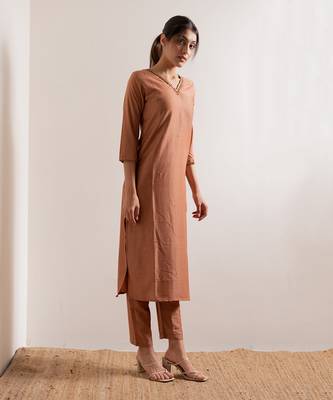 Dusty Orange Jiya Straight Fit  Suit Set 4