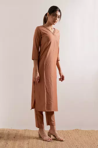 Dusty Orange Jiya Straight Fit  Suit Set