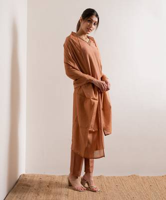 Dusty Orange Jiya Straight Fit  Suit Set 5