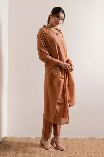 Dusty Orange Jiya Straight Fit  Suit Set
