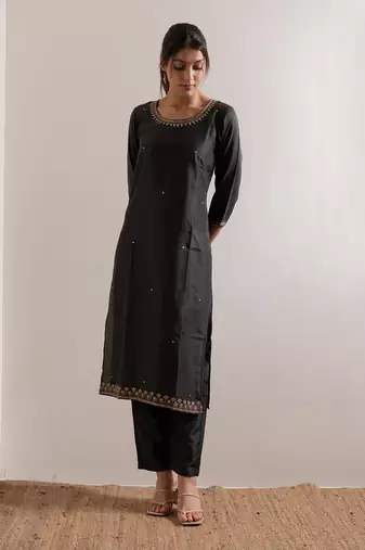 Olive Green Meera Straight Fit  Suit Set