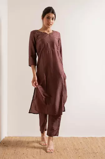 Rust Maroon Manresa Straight Fit  Suit Set