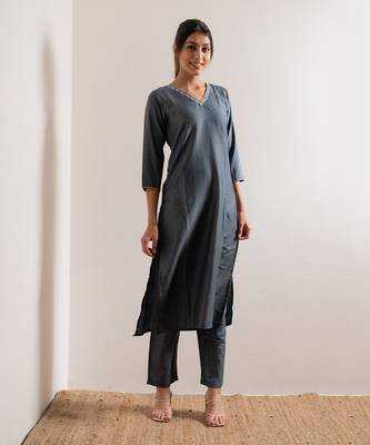 Steel Blue Saanjh Straight Fit  Suit Set 3