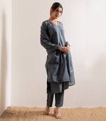 Steel Blue Saanjh Straight Fit  Suit Set