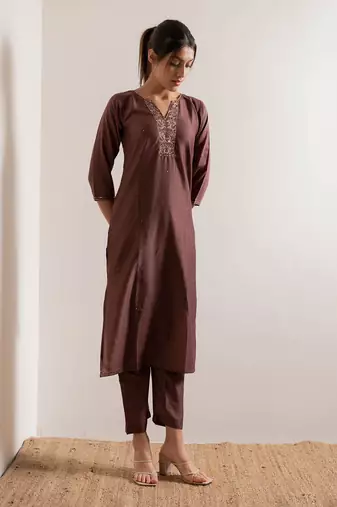 Rust Maroon Karisa Straight Fit  Suit Set