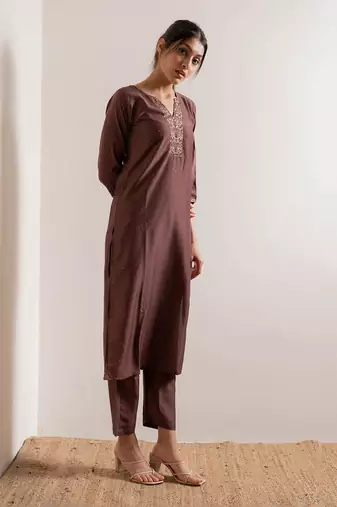 Rust Maroon Karisa Straight Fit  Suit Set
