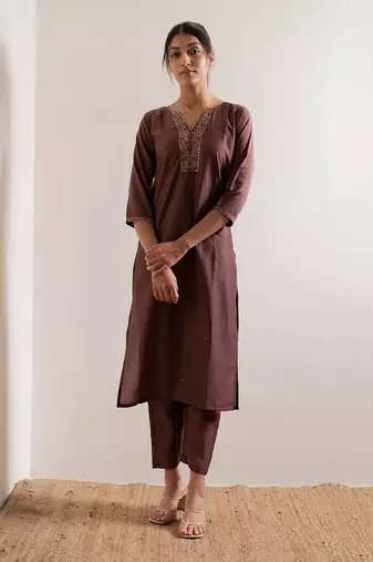 Rust Maroon Karisa Straight Fit  Suit Set
