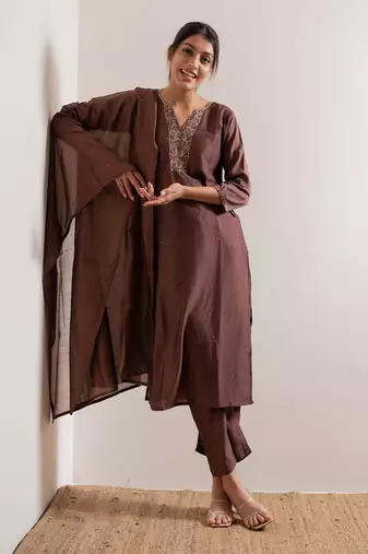 Rust Maroon Karisa Straight Fit  Suit Set