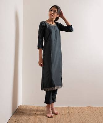 Turquoise Blue Nisaar Straight Fit  Suit Set 2