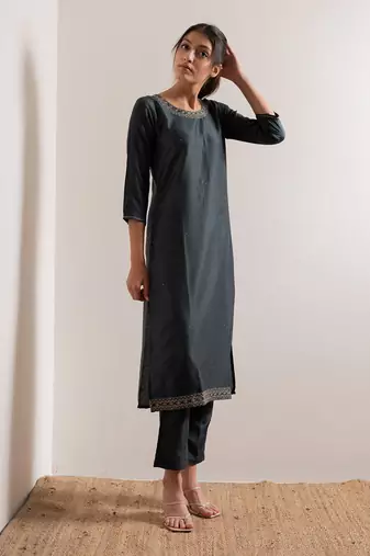 Turquoise Blue Nisaar Straight Fit  Suit Set