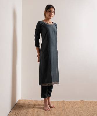 Turquoise Blue Nisaar Straight Fit  Suit Set 3