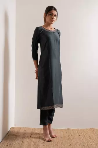 Turquoise Blue Nisaar Straight Fit  Suit Set