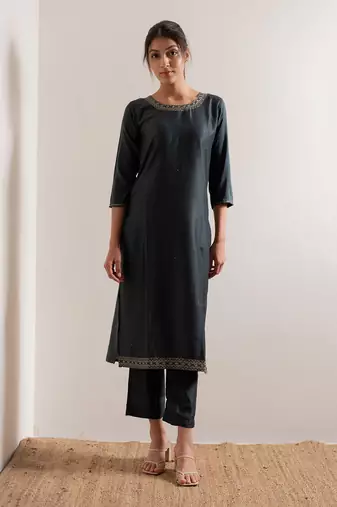 Turquoise Blue Nisaar Straight Fit  Suit Set