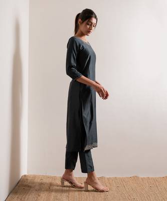 Turquoise Blue Nisaar Straight Fit  Suit Set 5
