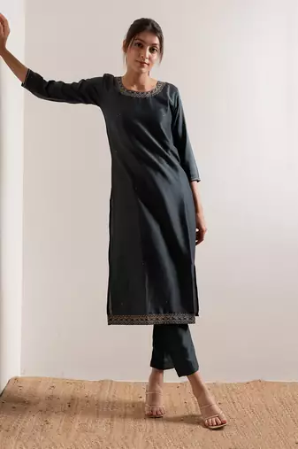 Turquoise Blue Nisaar Straight Fit  Suit Set