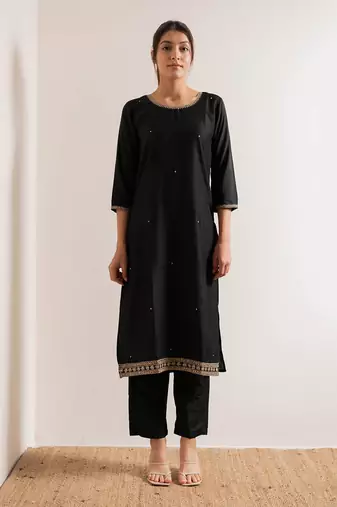 Black Zeenat Straight Fit  Suit Set