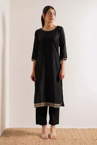 Black Zeenat Straight Fit  Suit Set