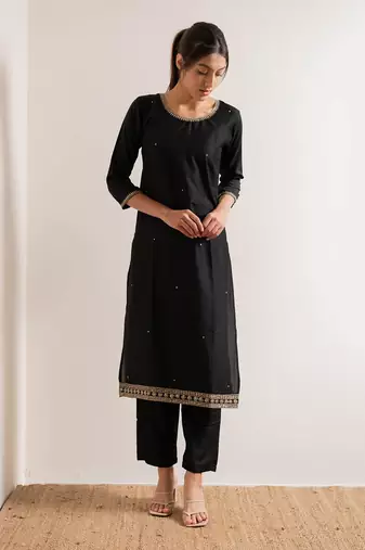 Black Zeenat Straight Fit  Suit Set