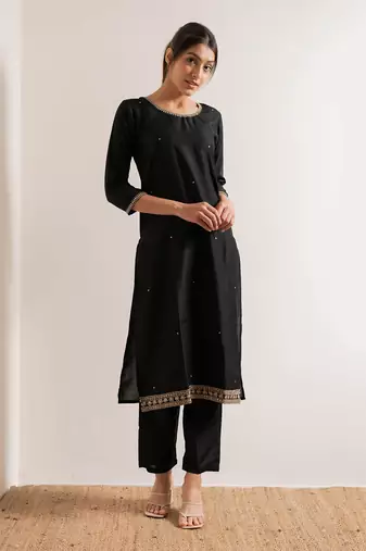 Black Zeenat Straight Fit  Suit Set