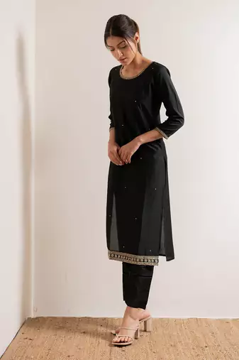 Black Zeenat Straight Fit  Suit Set