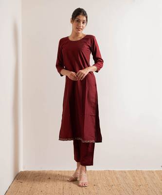 Red Teej Straight Fit  Suit Set 1